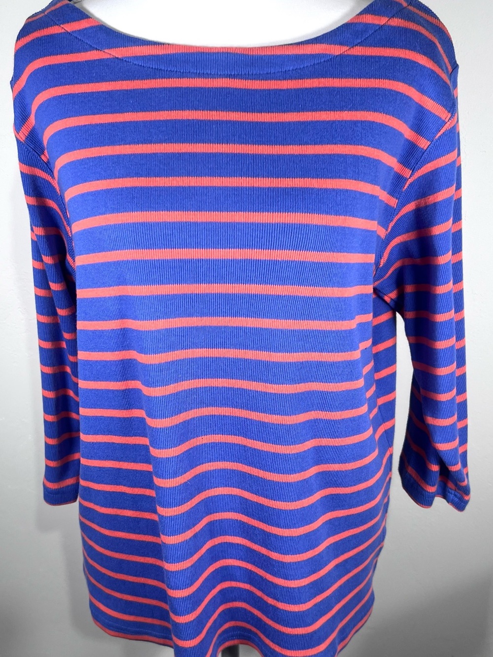 L.L. Bean Blue and Coral Striped Boatneck Top - size LP